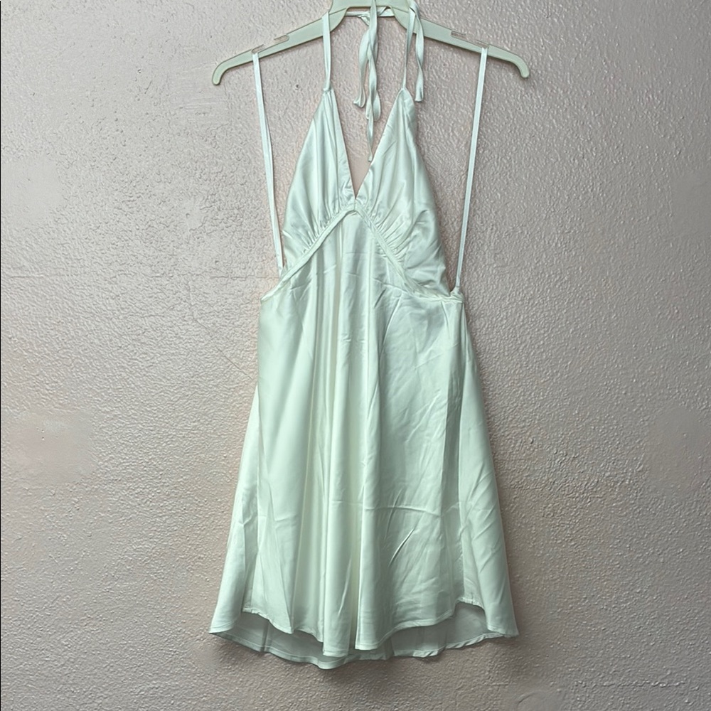 Elegant Halter Neck Dress in silky white